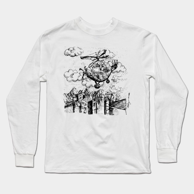 el helicopter (black and white collections) Long Sleeve T-Shirt by stephenignacio